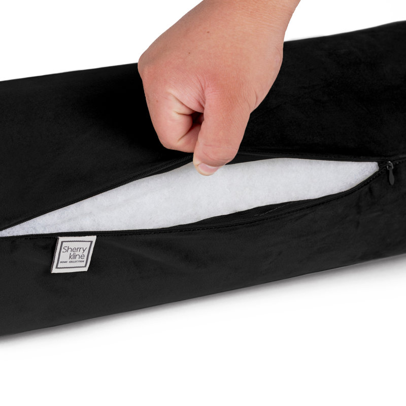 Sherry Kline Velvet Zippered Neck Roll Bolster (Set Of 2), Black
