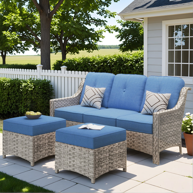 Shannyn 72.05'' Wide Straight Wicker Patio Sofa with Cushions, Blue