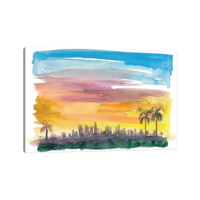 «Los Angeles California Skyline In Golden Sunset Mood» par Markus & Martina Bleichner - Toile tendue avec châssis sur toile tendue
