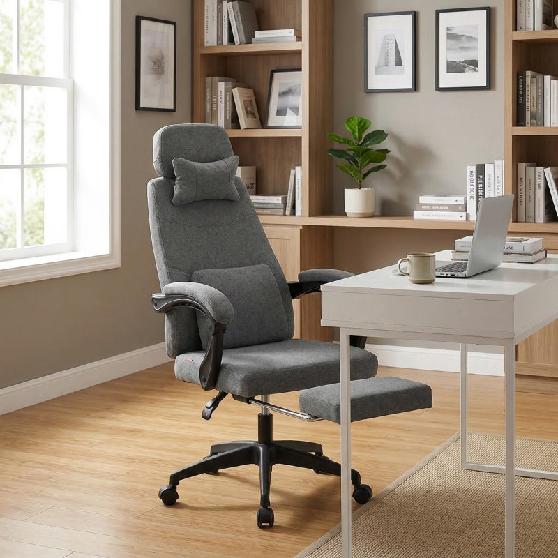 Adjustable Reclining Chenille Fabric Upholstered Computer Office Desk Chair For Home Office Study Workstation Leisure Area