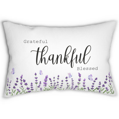Grateful Thankful Blessed Decorative Throw Pillow – Inspirational Typography Text Accent Lumbar Cushion for Home Décor