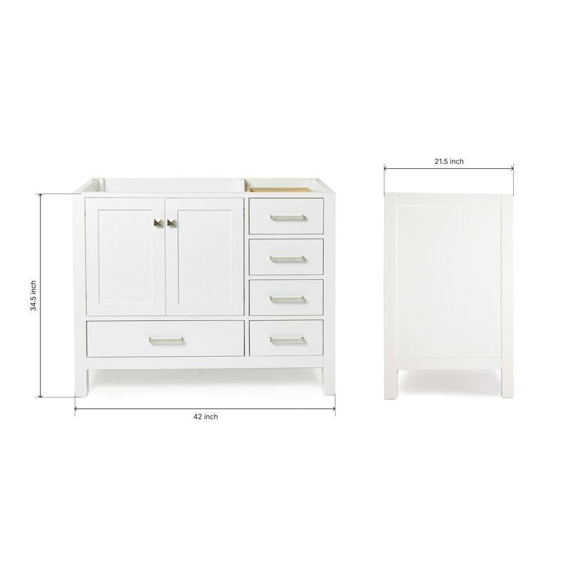 Cambridge 42'' W Single Bathroom Vanity Base, White, Brushed Nickel