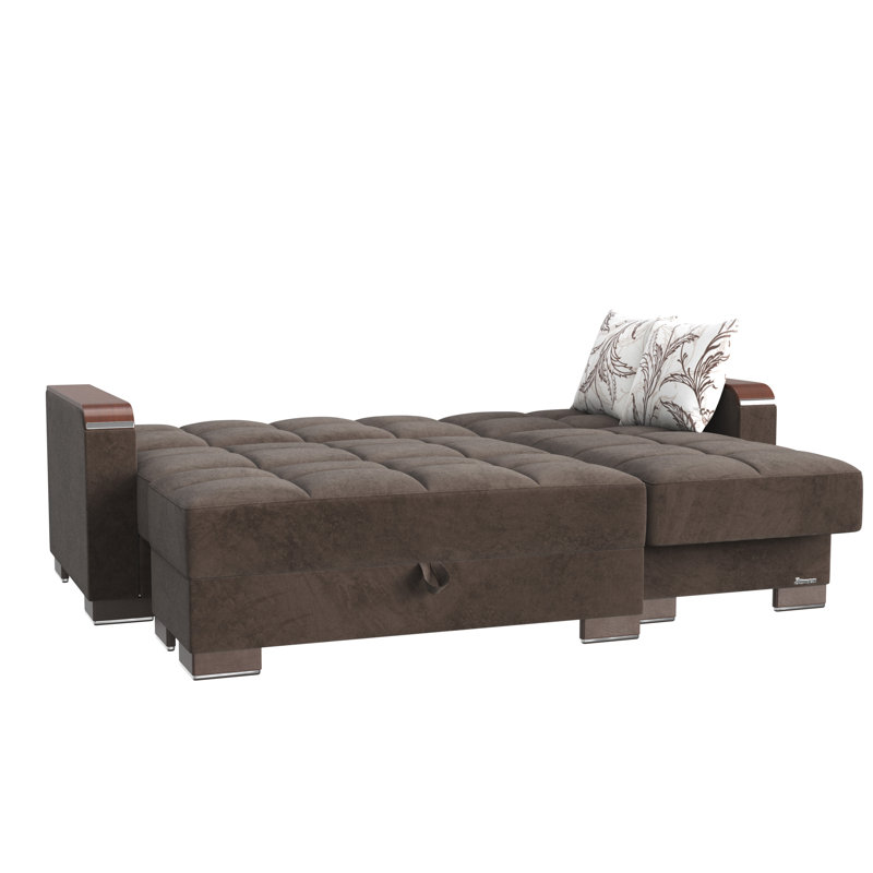Legacy X Reversible L-Shaped Sleeper Sofa & Chaise Sectional w/ Storage Seats for Living Room, Brown Microfiber