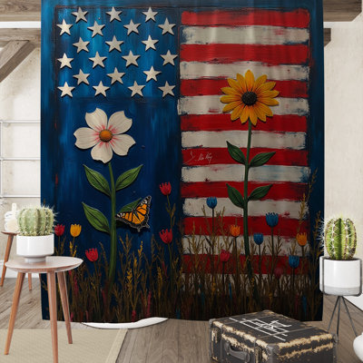 Rideau de douche drapeau américain avec fleurs