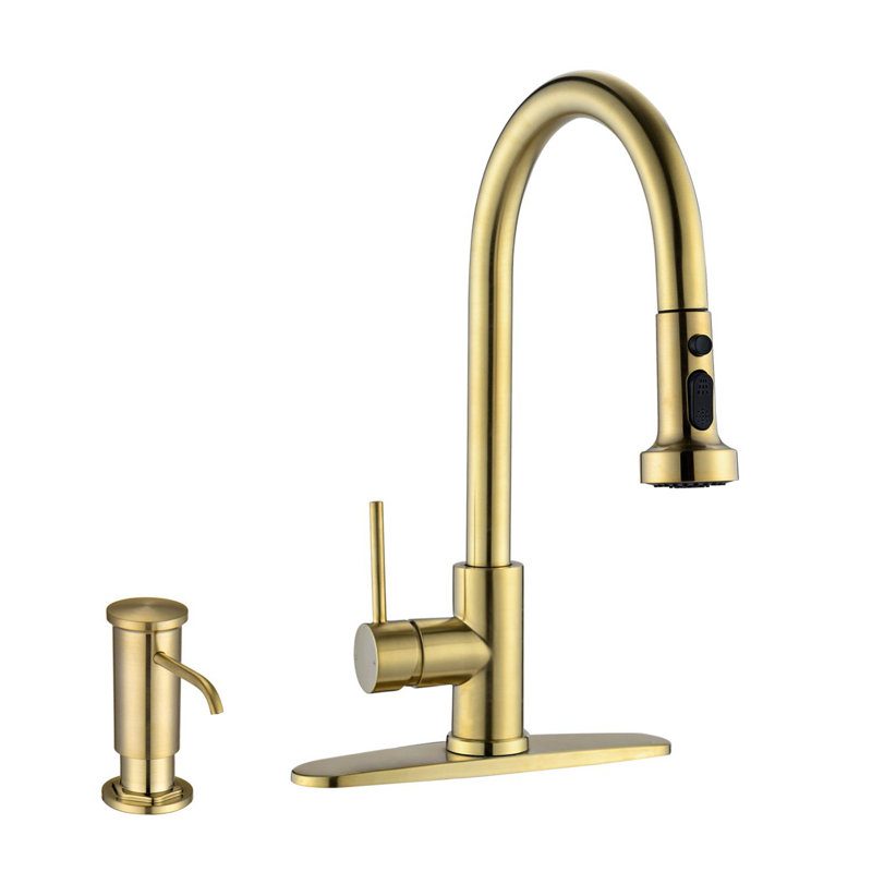 Stainless Steel Pull Down Kitchen Faucet with Soap Dispenser Brushed Gold, Brushed Gold