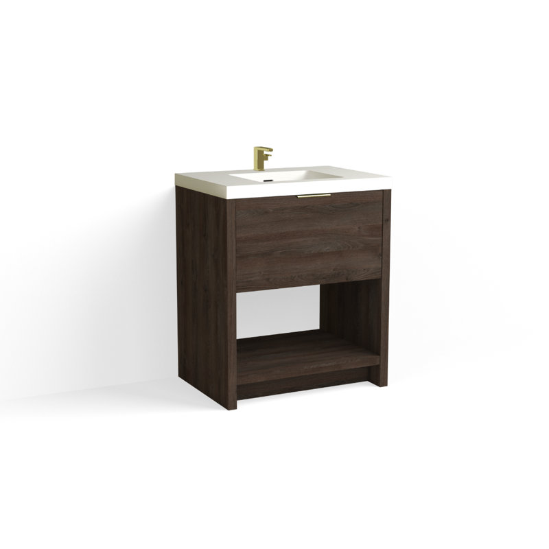 Vista 30" W Freestanding Single Bathroom Vanity, White Gloss, Single-Hole, White Nanomatte/Matte Black