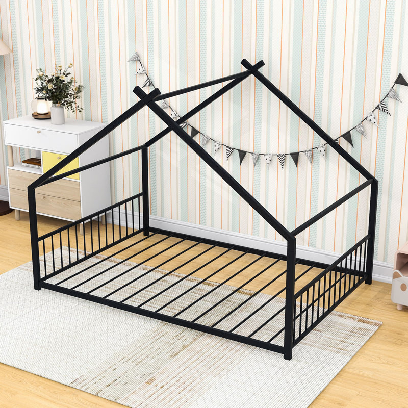 Lit maison avec tête de lit et tête de lit, Black, Full