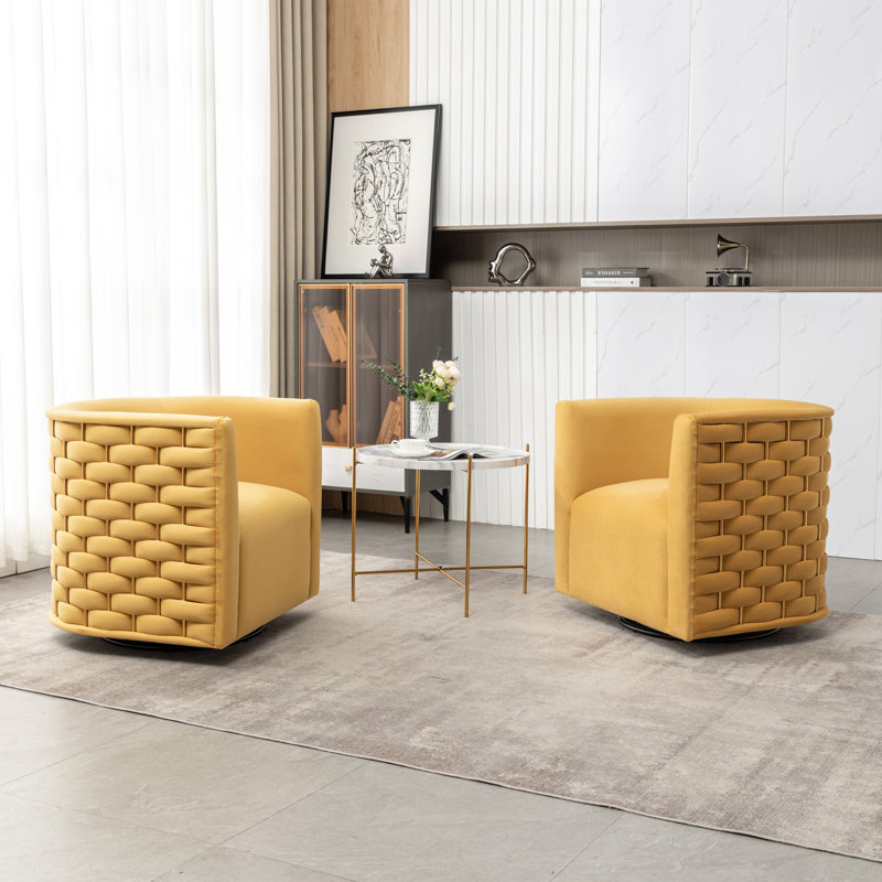 Occie Velvet Swivel Barrel Chair, Yellow Velvet