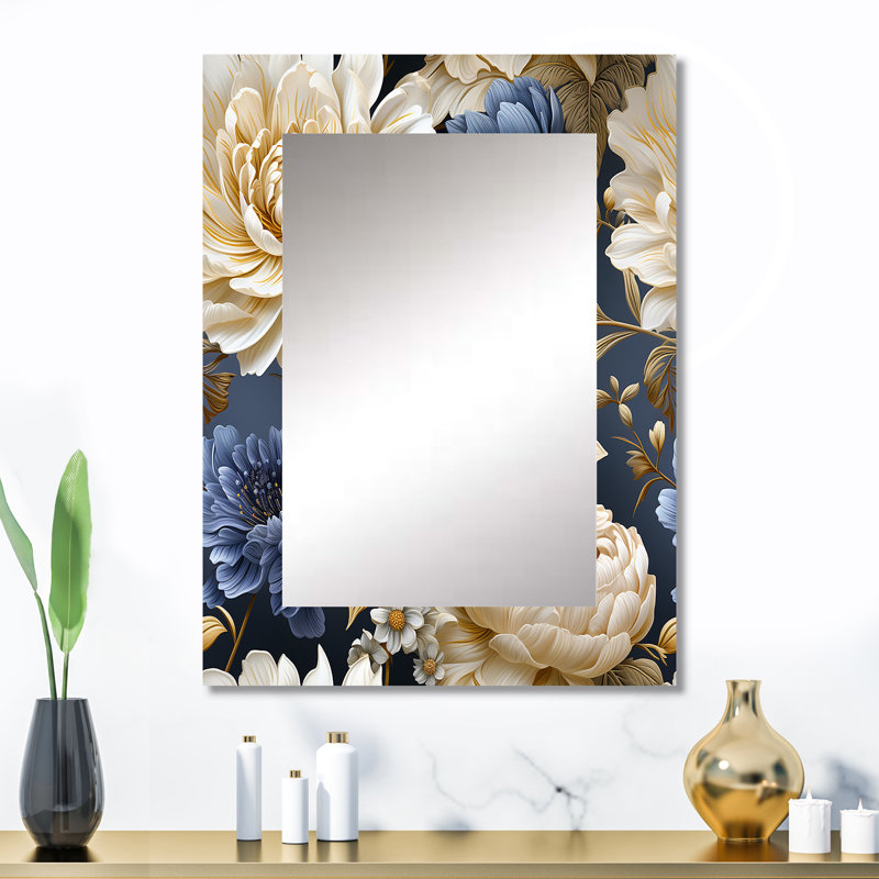 Berthony Botanical Damask Haven - miroir floral unique, chalet, grand miroir mural traditionnel, impression d'art en métal