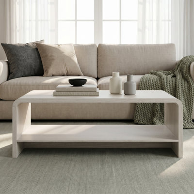 Ovellefte 48"W Modern Curved Coffee Table with Open Storage Shelf