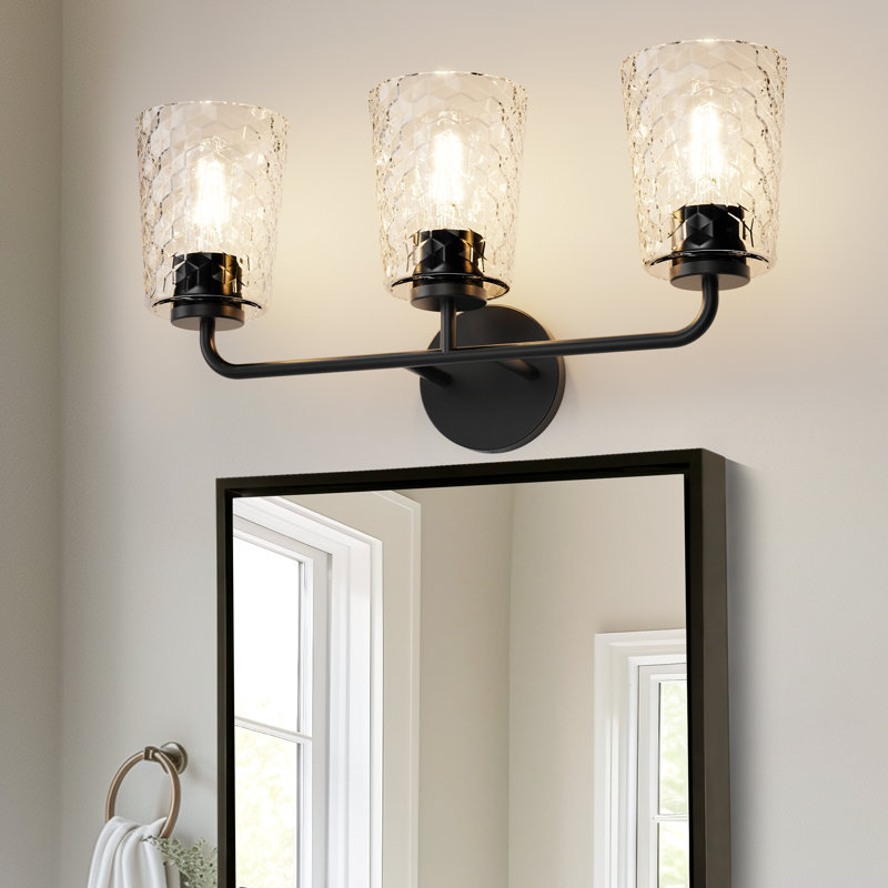 Éclairage pour salle de bain moderne à 3 lumières avec abat-jour en verre nid d'abeille Adrianny