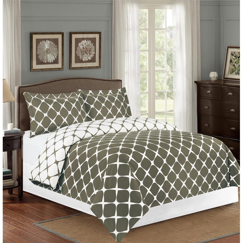 Geometric Shapes Bedding, Full/Queen Duvet Cover + 2 Shams, Sage