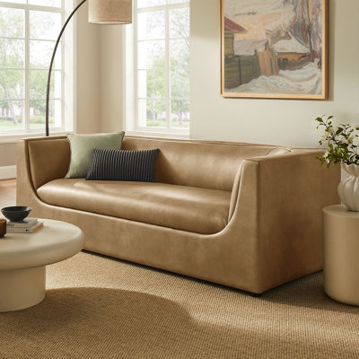 Dunkley 86" Curved Back Vegan Leather Sofa In Toast