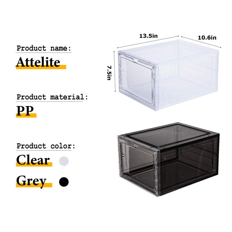 Boîte à chaussures organisateur, lot de 6, boîte à chaussures empilable en plastique avec porte transparente, boîte de rangement pour chaussures, pour chaussures de sport