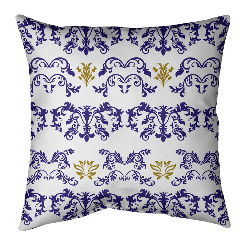 Housse de coussin Baltimore Football Baroque, Polyester filé, 26 po x 26 po, Blanc / Bleu / Jaune