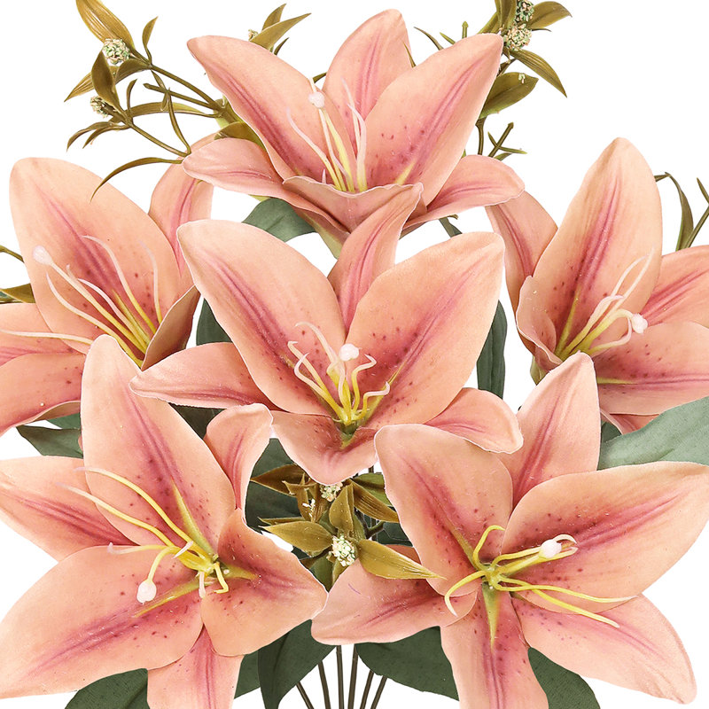 Bouquet de tiges de lys artificiel Stargazer, Café rose