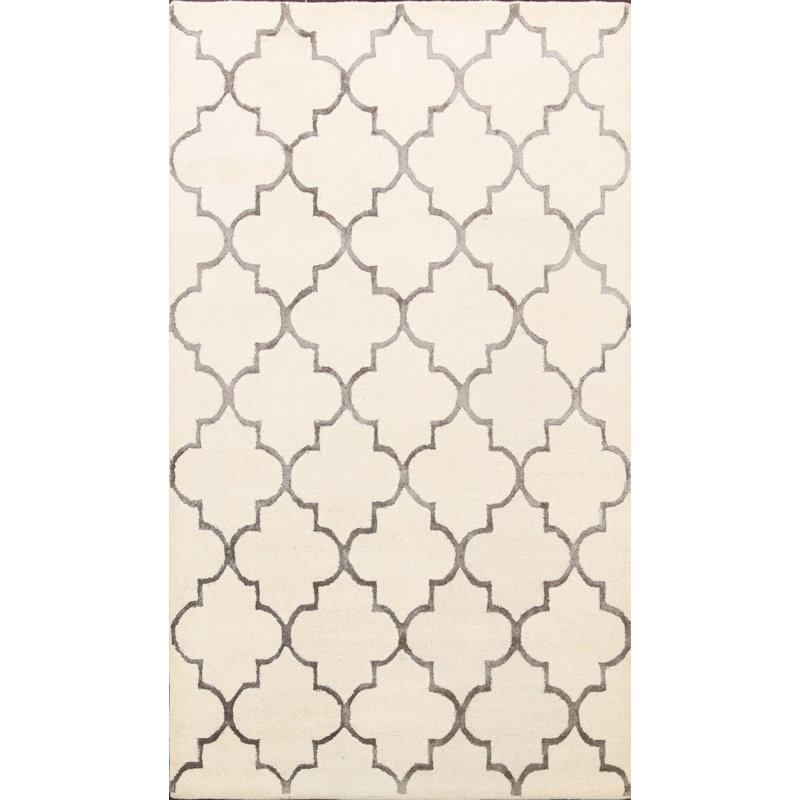 Tapis ivoire en laine / soie touffeté à la main Erna