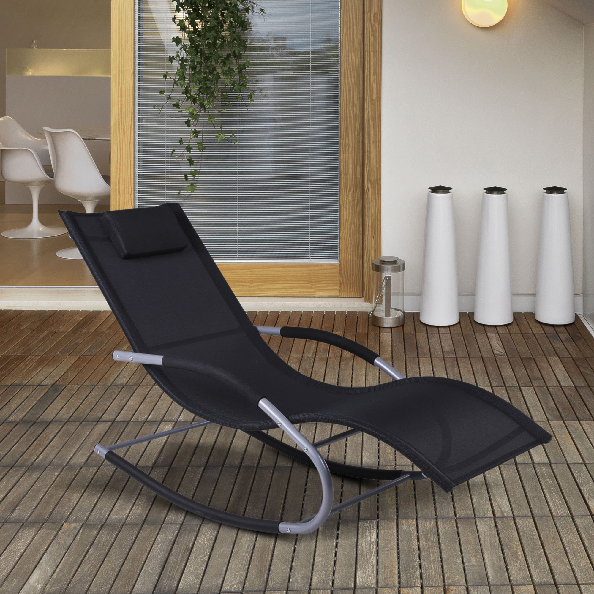 Ebern Designs Outsunny Zero Gravity Rocking Chair Outdoor Chaise Lounge Chair Recliner Rocker ...