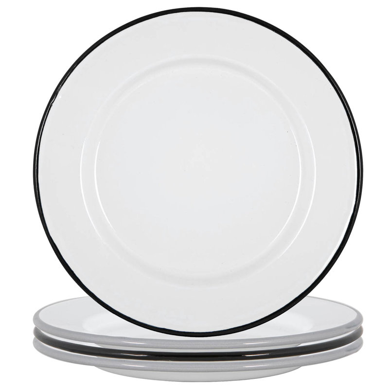 Argon Tableware - White Enamel Dinner Plates - 25.5cm - Black/Grey