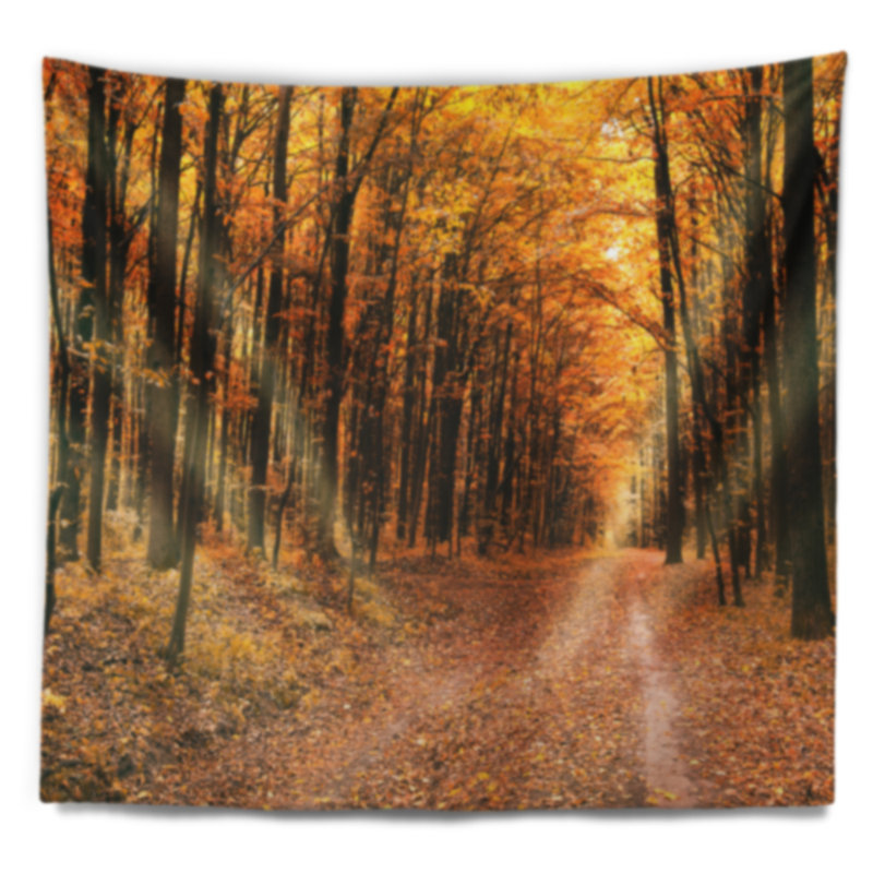 Tapisserie de forêt et suspension murale chemin en jaune automne, H 68 po x l 80 po