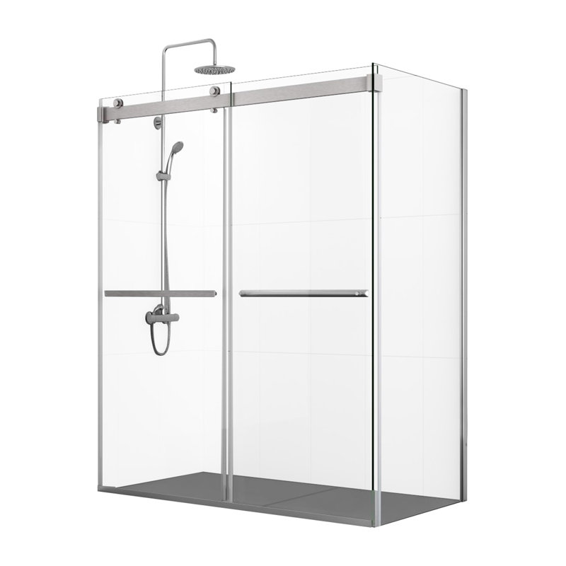 Spezia 64.6'' W 76'' H Semi-Frameless Rectangle Reversible Shower Enclosure, Nickel