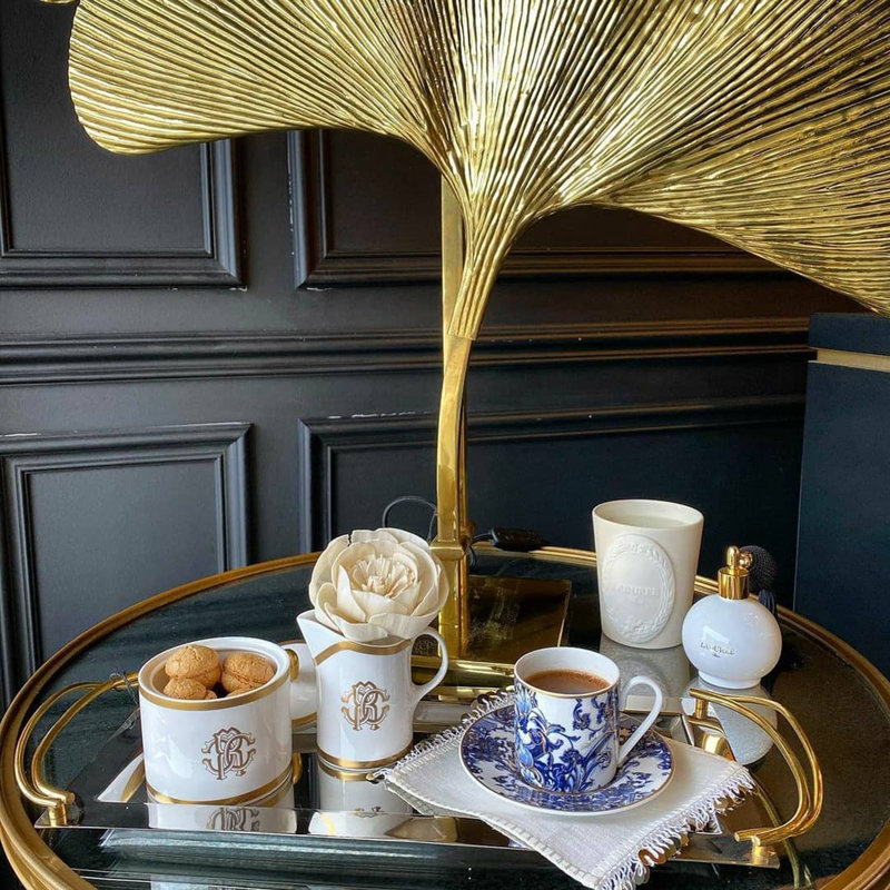 Coffee Cup & Saucer SILK Set of 2 in Luxury Box Gold diam. 2.3in, H 2.5in, Cap. 4 oz, Saucer diam. 4.75in