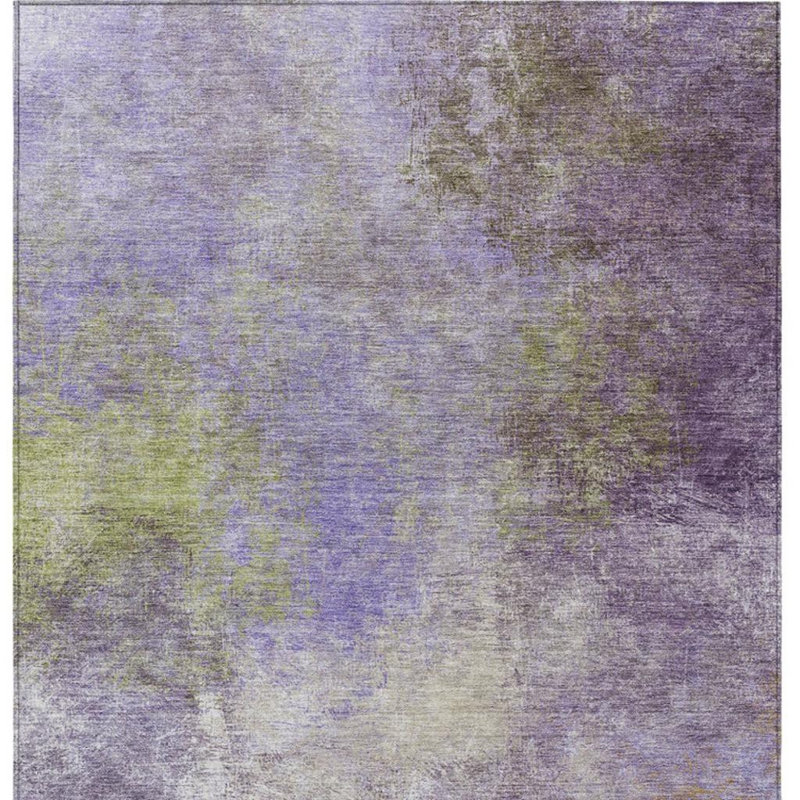 Tapis d'extérieur lavable abstrait 10 pi x 14 pi mauve et vert olive