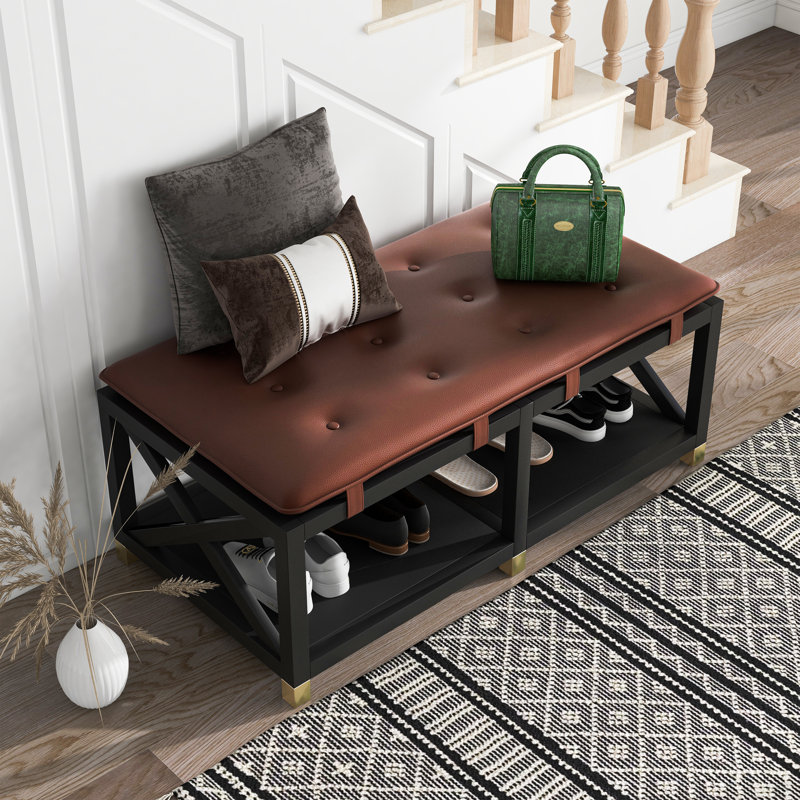 Banc de rangement en similicuir, Brun