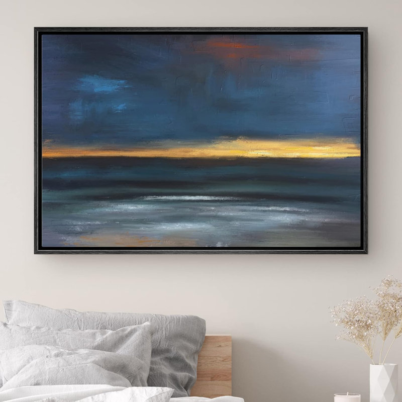 «Coastal Beach» IDÉE4WALL, reproduction d'art sur toile encadrée bleu marine, plage abstraite, impression sur toile, Noir