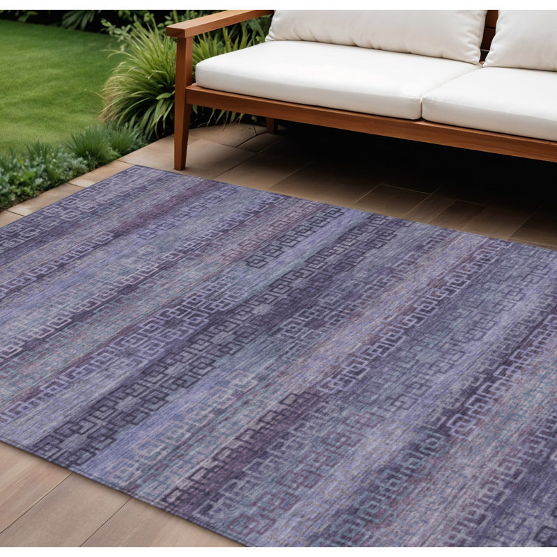 Tapis intérieur/extérieur lavable à rayures prune et lavande, 2,44 m x 3,05 m