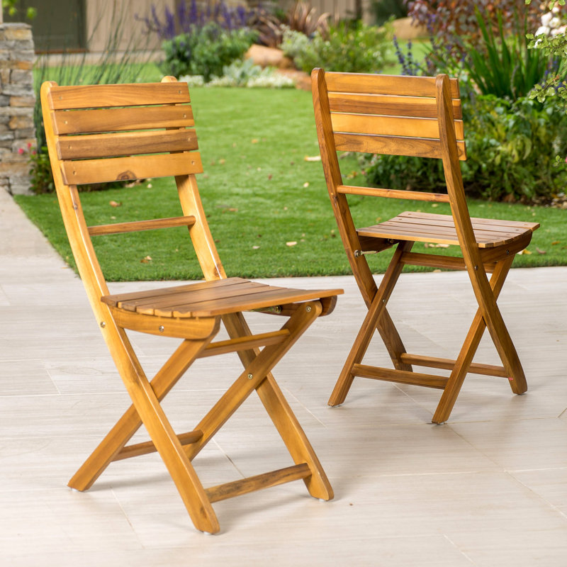 Outdoor Acacia Wood Folding Dining Chair (Set Of 2), Natural