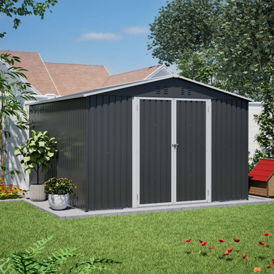 Remise de rangement extérieure robuste en métal 10 x 10 pi avec portes verrouillables, remise toutes saisons pour outils de jardin, de pelouse et de patio