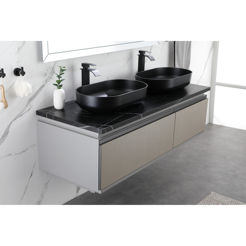 Lavabo pour salle de bain ovale 24 po x 14 po - ABS noir mat, vasque de qualité