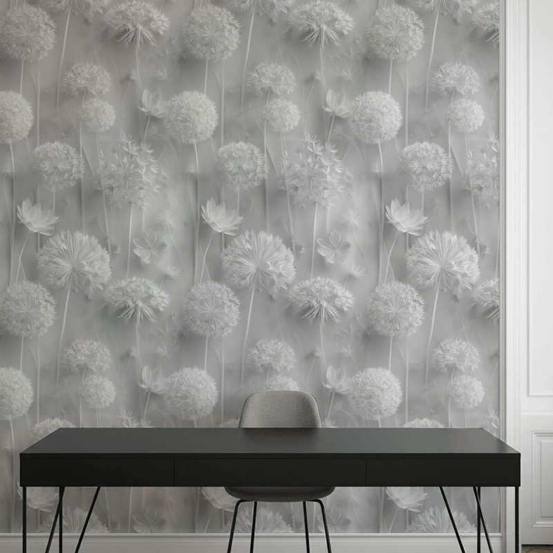 Papier peint floral, peinture murale moderne grise