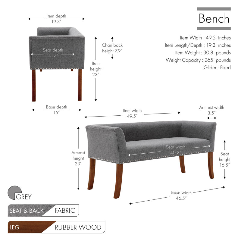 Amaiya Upholstered Bench, Grey