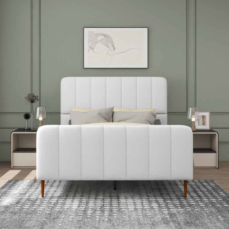 Sarosh Upholstered  Platform Bed, Full / Double, Cream