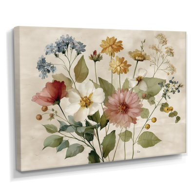 Vintage Farmhouse Bouquet Of Wildflowers - Wildflowers Wall Art, Green Floral Canvas Print