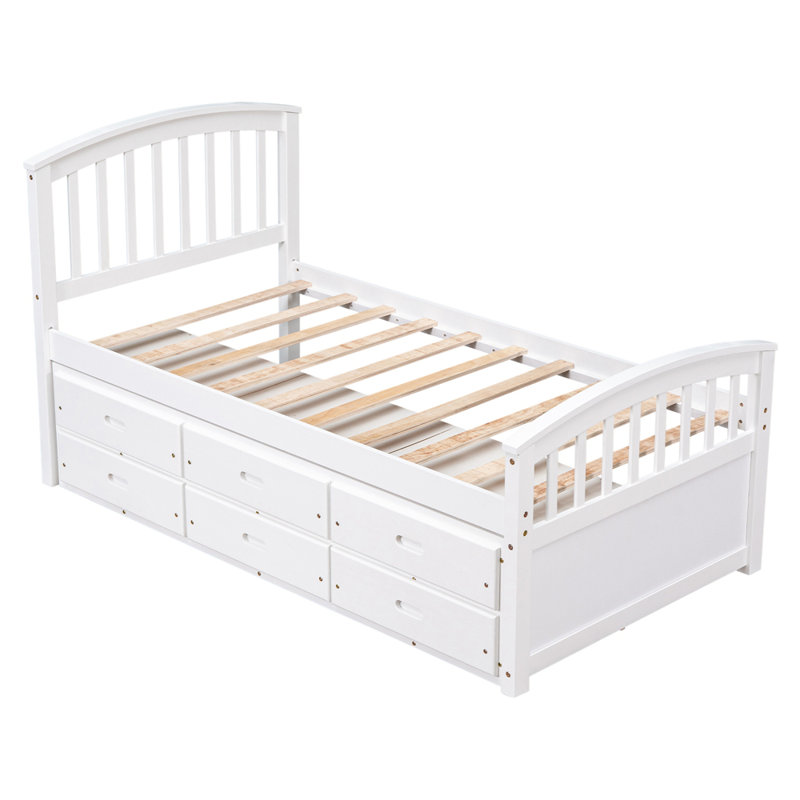 Platform Storage Bed With Drawers, Blanc