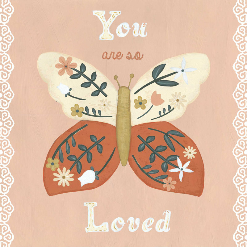«Folk Butterfly I» par June Erica Vess - impression sur toile tendue, H 20 po x l 20 po x P 1,25 po