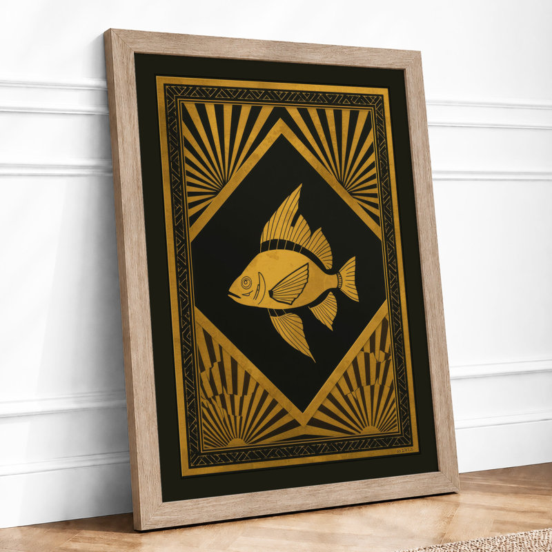 Golden Fish, Art Deco - Framed Print, A2 - 59.4 x 42.0 cm, Oak