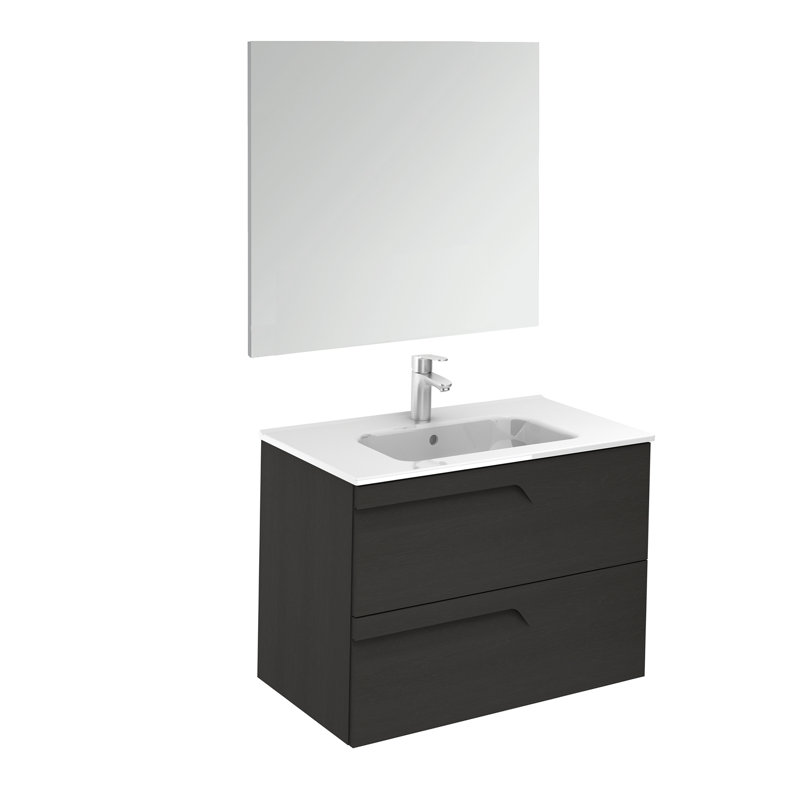 Ensemble de meuble-lavabo de salle de bain simple fixé au mur 32 po avec miroir Alejandro, Noir