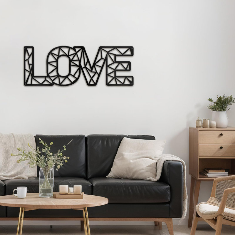 «Love» - Sculpture murale dimensionnelle en fer noire et dorée Family, H 12 po x l 6 po x P 0,05 po, Noir