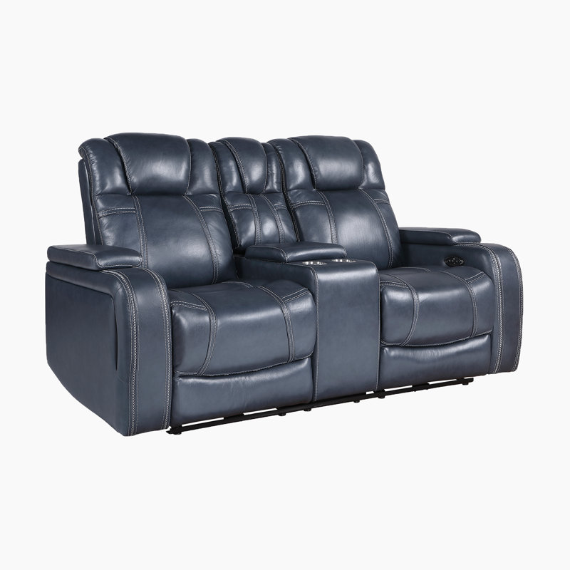 Ceana 74" Modern & Contemporary Top Grain Leather Power Reclining Loveseat with Center Storage Console and Power Headrests