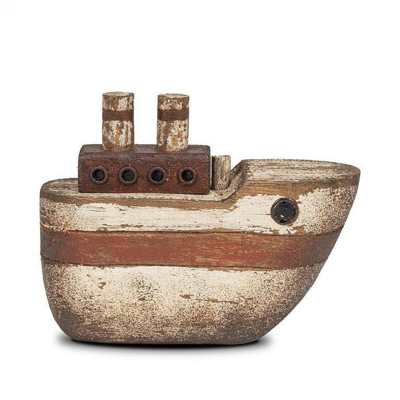 Figurine rustique de bateau blanc et brun