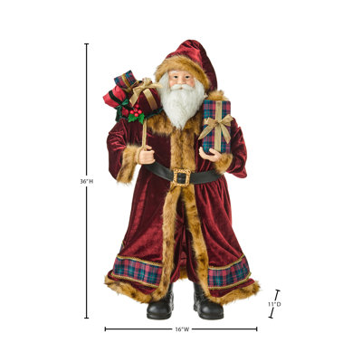 36" Gentleman Plaid Santa With Sack