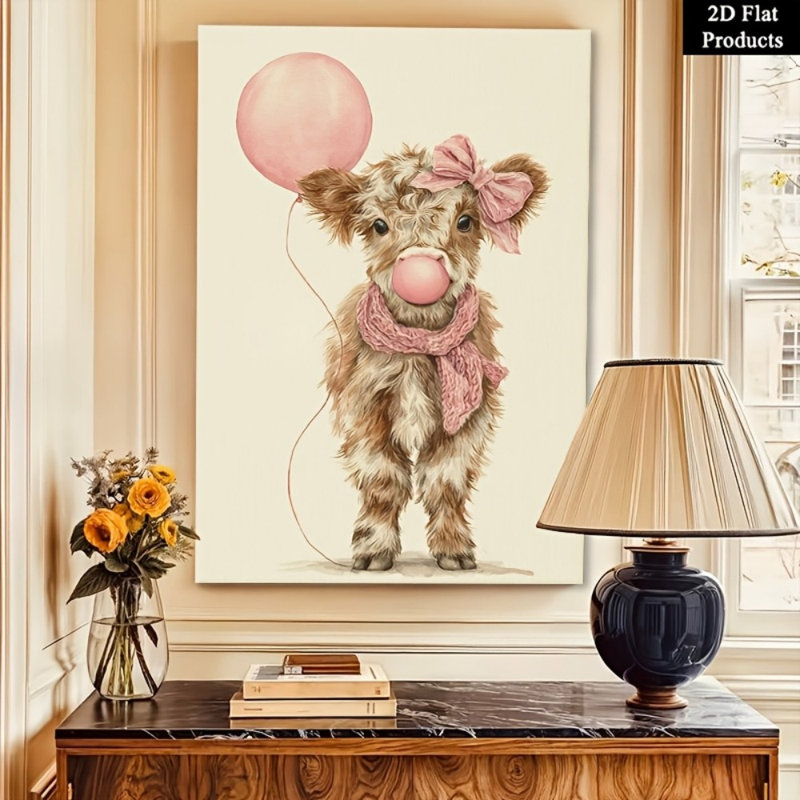 Art mural rose de vache Topbout - Décoration de ferme fantaisiste haut de gamme pour le salon, 36*24 inch (90*60*2cm)