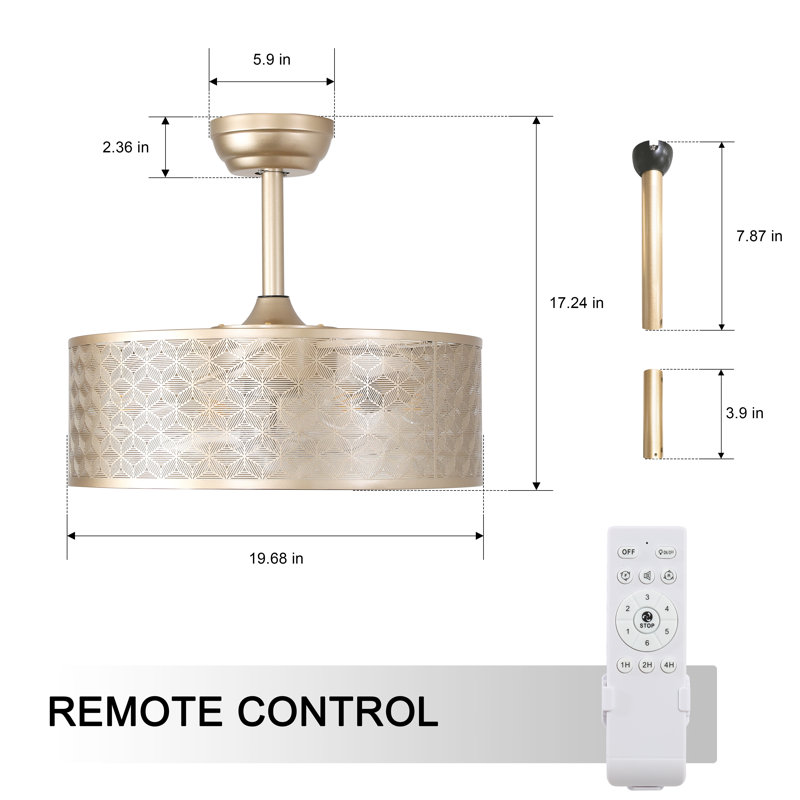 Lustre ventilateur de plafond moderne avec télécommande, Tige verticale incluse : Oui