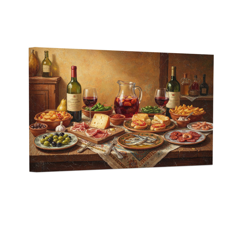 Fête de la table mode nature morte avec vin et nourriture, H 16 po x l 24 po