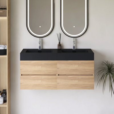 Wall-Mounted Bathroom Vanity With Integrated Solid Surface Basin