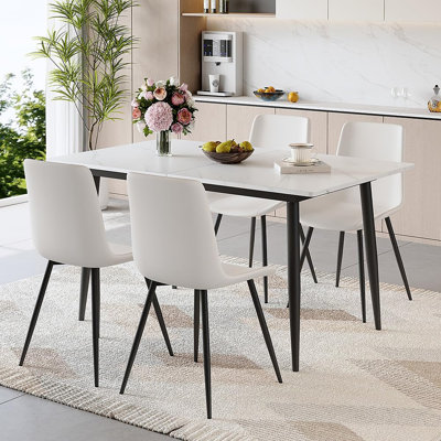 Ensemble de table de salle à manger extensible pour 4 à 8 personnes Welles, ensemble de salle à manger en bois à motif de marbre moderne avec table extensible et chaises rembourrées
